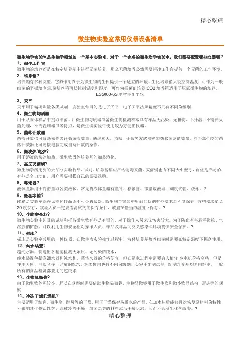 微生物实验室常用仪器设备清单