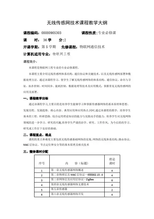 无线传感网技术课程教学大纲