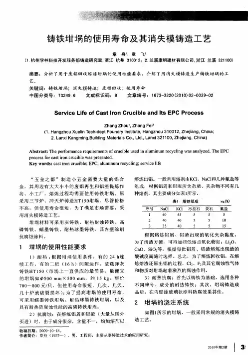铸铁坩埚的使用寿命及其消失模铸造工艺