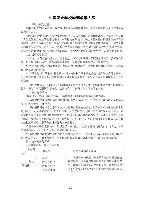 中等职业高中物理大纲