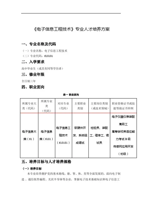 xx大学《电子信息工程技术》专业人才培养方案