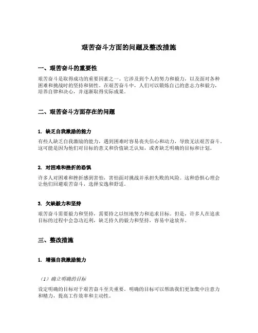 艰苦奋斗方面的问题及整改措施