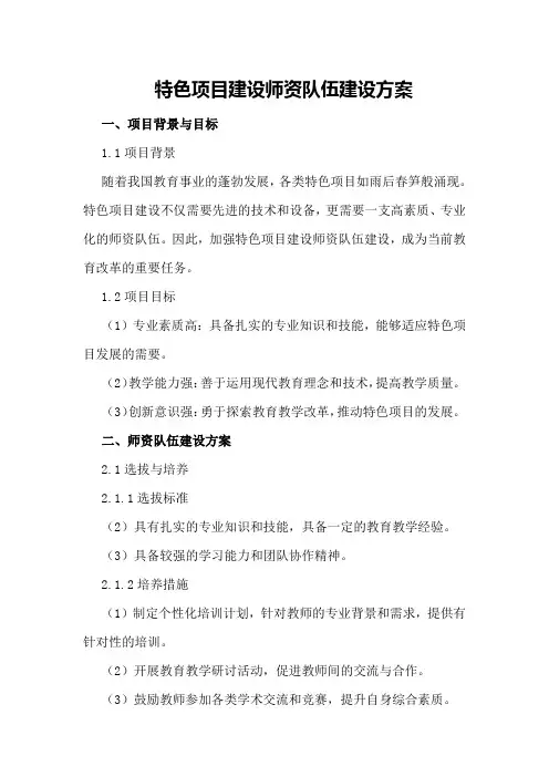 特色项目建设师资队伍建设方案