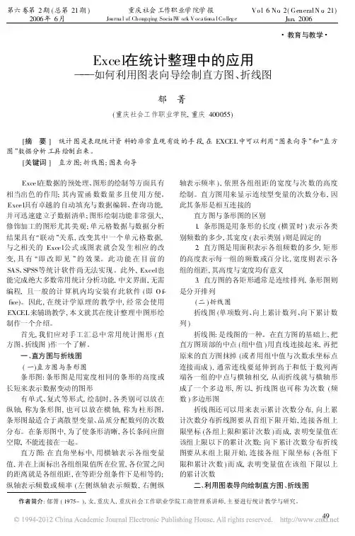 Excel在统计整理中的应用_如何利用图表向导绘制直方图_折线图_郁菁