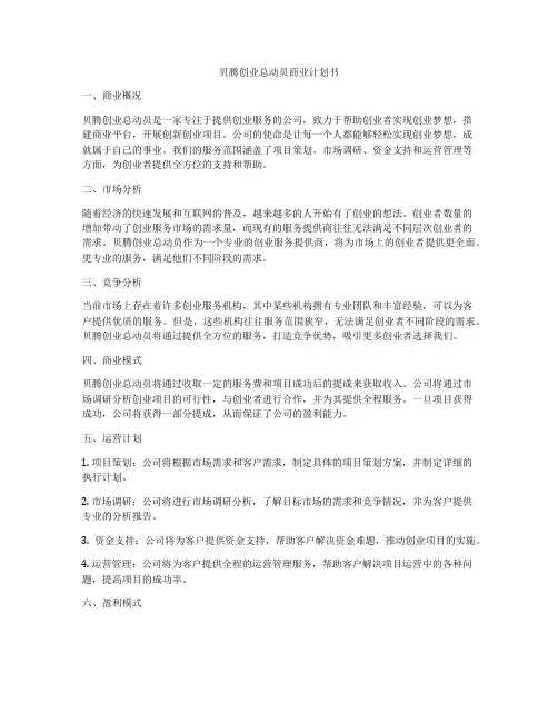 贝腾创业总动员商业计划书