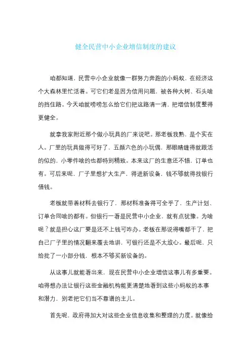 健全民营中小企业增信制度的建议