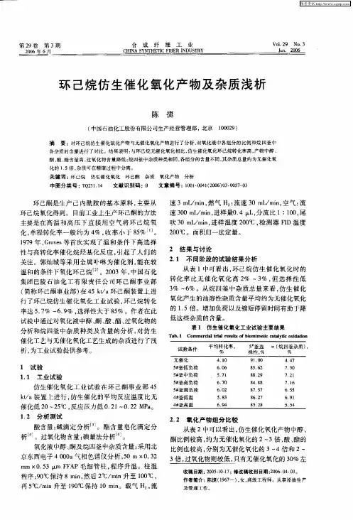 环己烷仿生催化氧化产物及杂质浅析