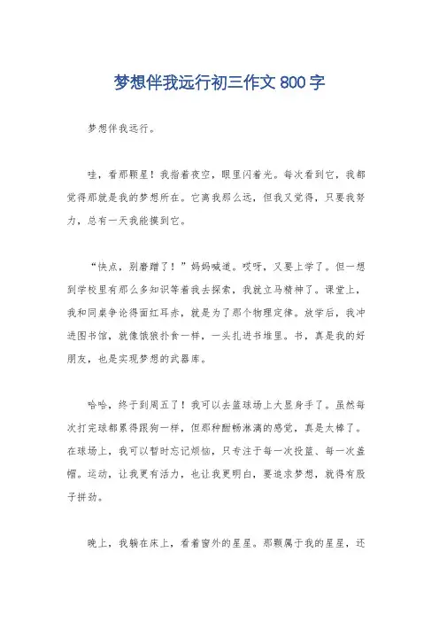 梦想伴我远行初三作文800字