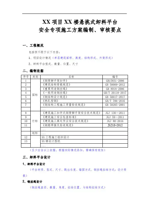 悬挑卸料平台安全专项施工方案编制、审核要点