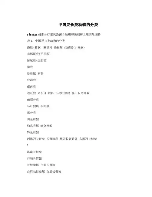 中国灵长类动物的分类