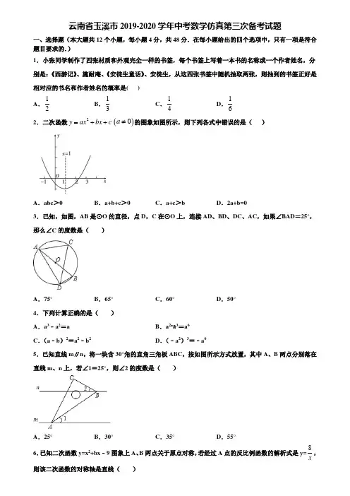 云南省玉溪市2019-2020学年中考数学仿真第三次备考试题含解析