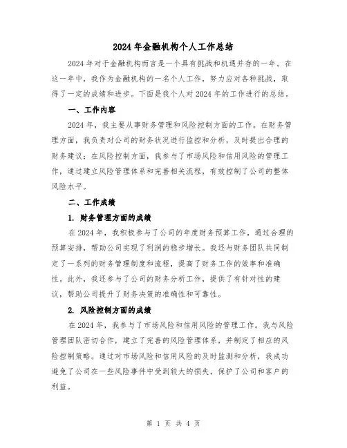 2024年金融机构个人工作总结（2篇）