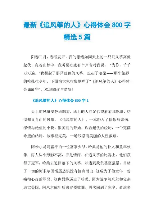 最新《追风筝的人》心得体会800字精选5篇