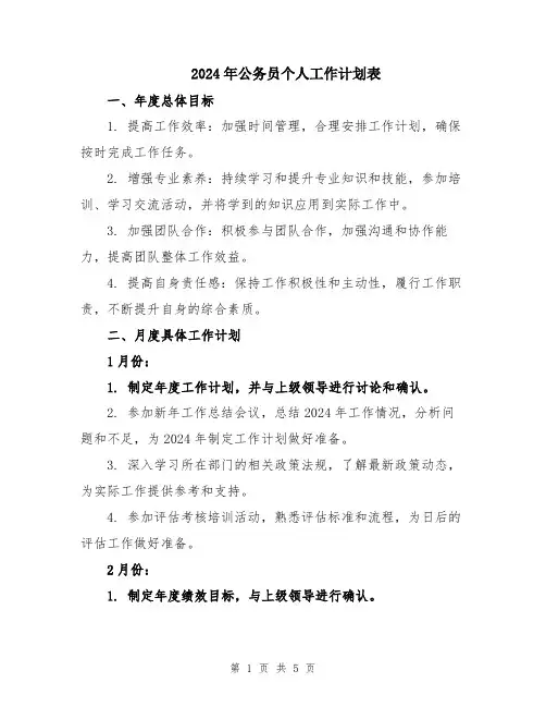 2024年公务员个人工作计划表