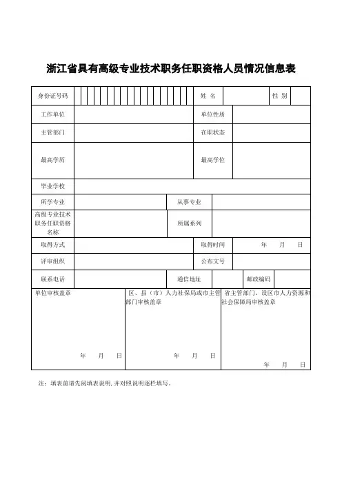 浙江省具有高级专业技术职务任职资格人员情况信息表