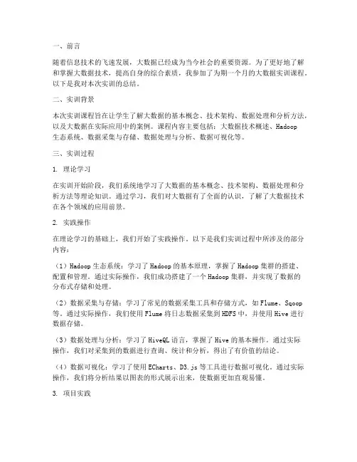 学大数据的实训报告总结
