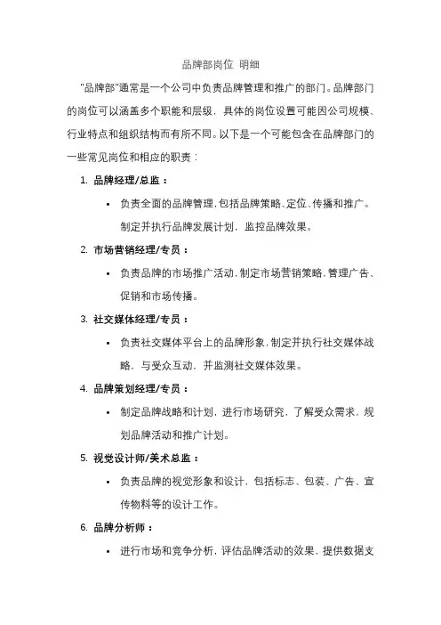 品牌部岗位 明细