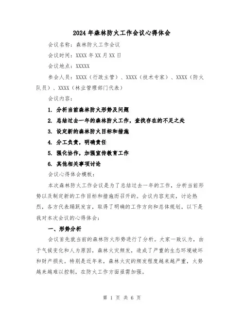 2024年森林防火工作会议心得体会(3篇)