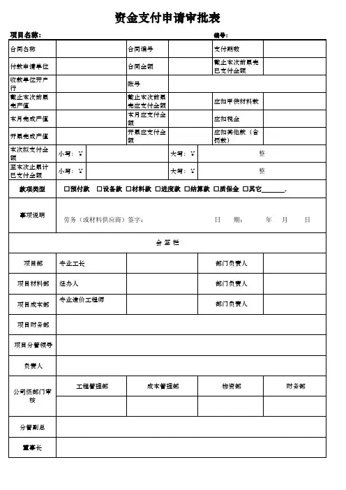 资金支付申请审批表(模板)新