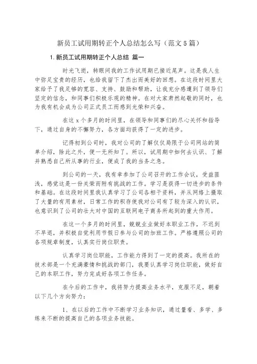 新员工试用期转正个人总结怎么写(范文5篇)