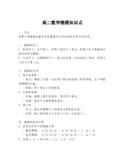 高二数学椭圆知识点