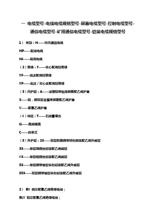 电线电缆规格型号代表的含义