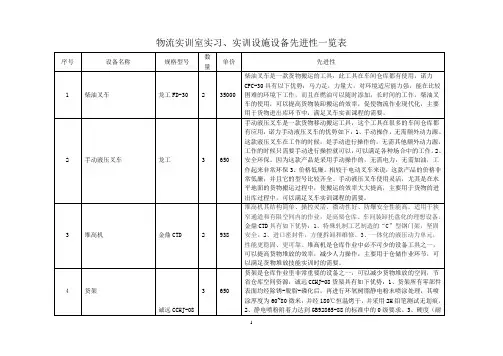 物流实训室实习、实训设施设备先进性一览表