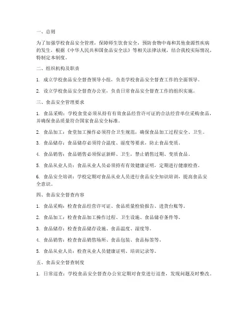 学校食品安全督查管理制度