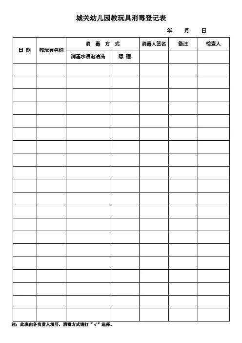 幼儿园餐具、教玩具、儿童用品消毒检查记录表