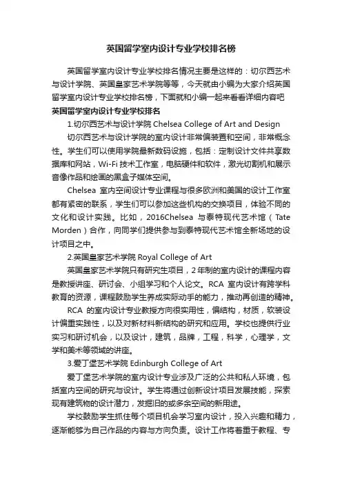 英国留学室内设计专业学校排名榜