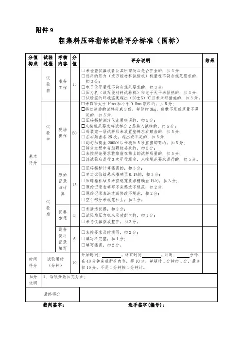 粗集料压碎指标试验评分表(国标)
