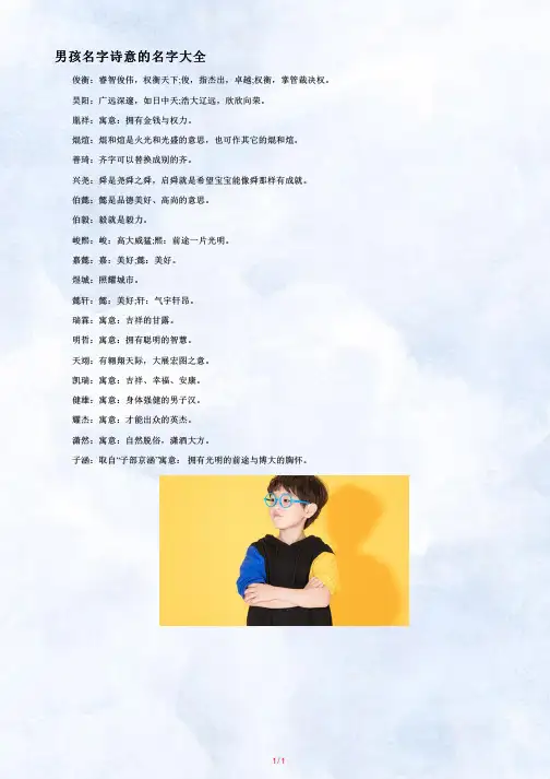 男孩名字诗意的名字大全