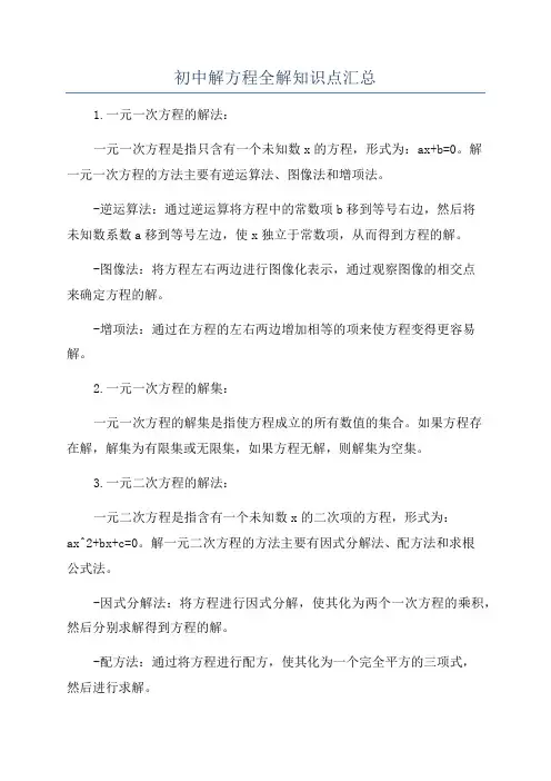 初中解方程全解知识点汇总