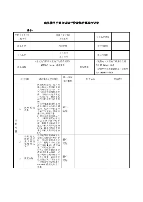 建筑物照明通电试运行检验批质量验收记录