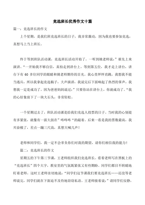 竞选班长优秀作文十篇
