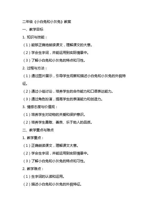 二年级《小白兔和小灰兔》教案