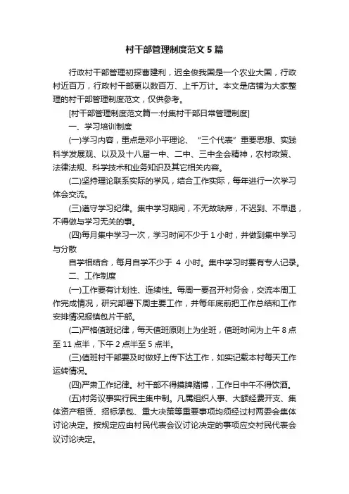 村干部管理制度范文5篇