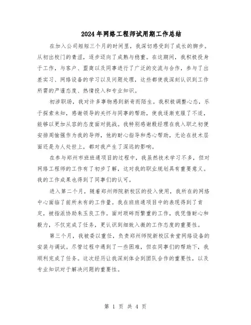 2024年网络工程师试用期工作总结（二篇）