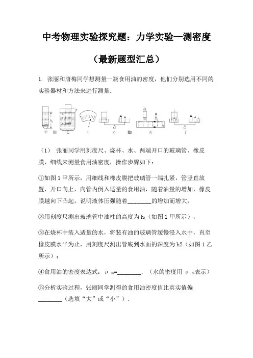 2021年中考物理实验探究题：力学实验—测密度