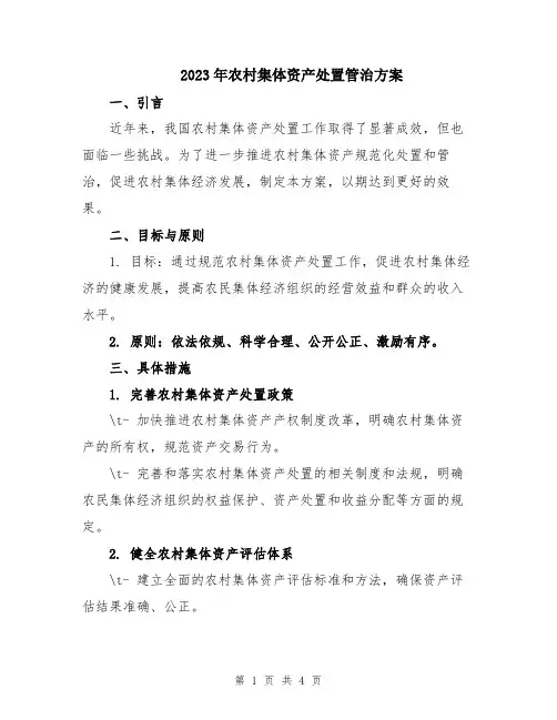 2023年农村集体资产处置管治方案