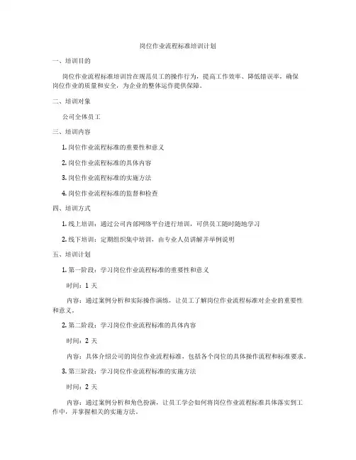 岗位作业流程标准培训计划