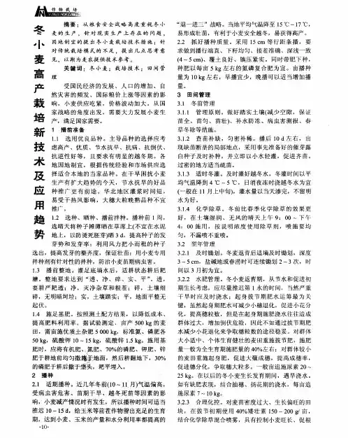 冬小麦高产栽培新技术及应用趋势