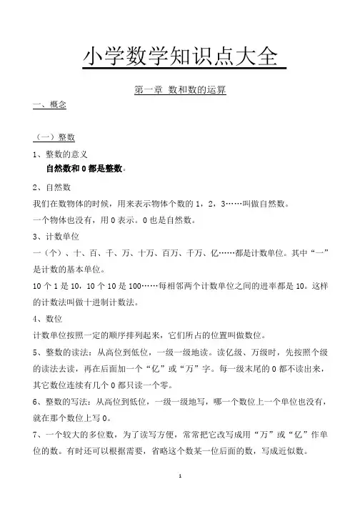 人教版小学数学知识点总结大全 (人教版小学数学六6年级小升初复习资料大纲提纲考点要点)