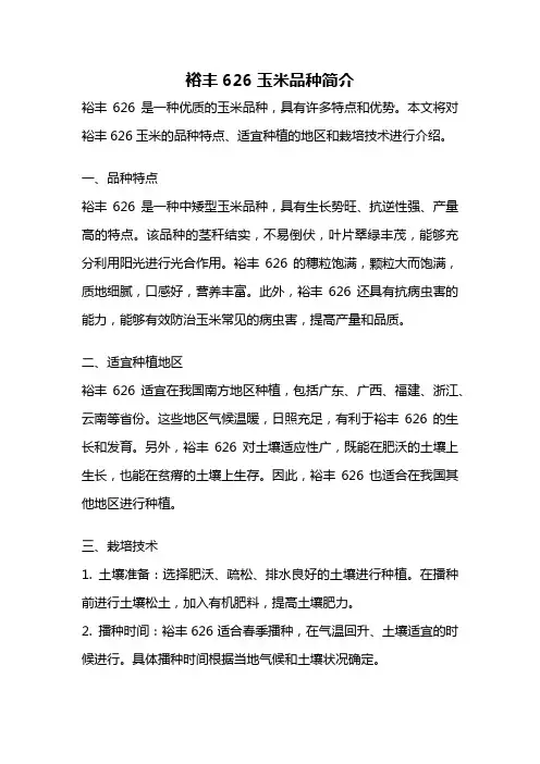 裕丰626玉米品种简介