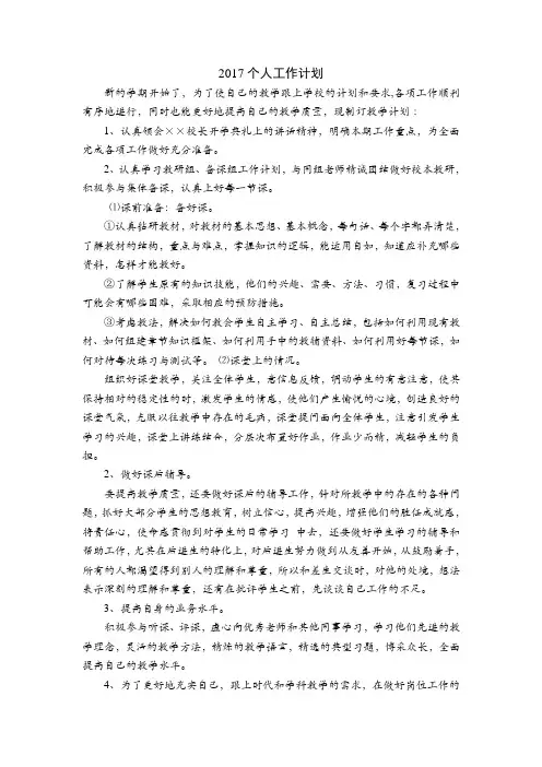 2017个人工作计划