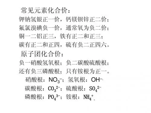 常见元素化合价及溶解性口诀