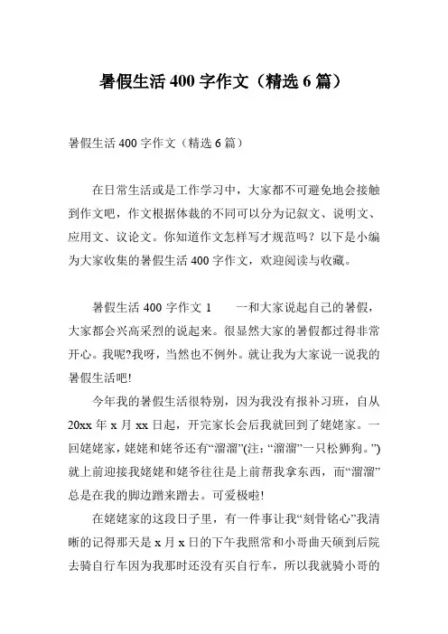 暑假生活400字作文(精选6篇)