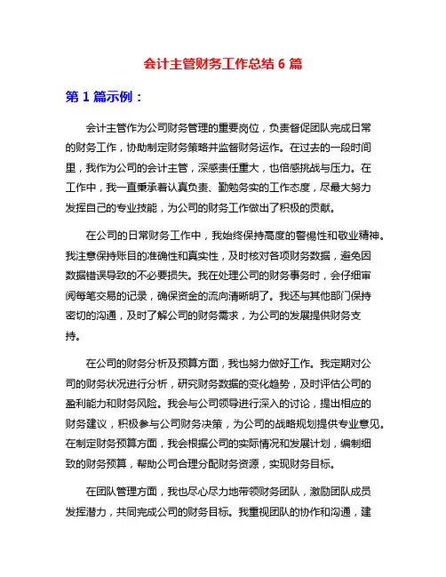 会计主管财务工作总结6篇