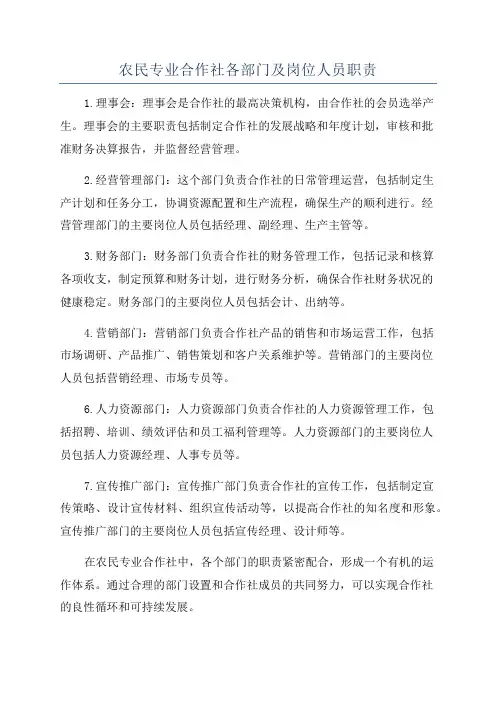 农民专业合作社各部门及岗位人员职责