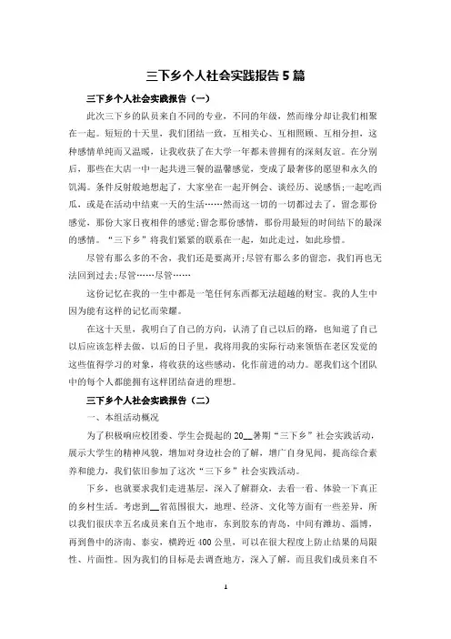 三下乡个人社会实践报告5篇